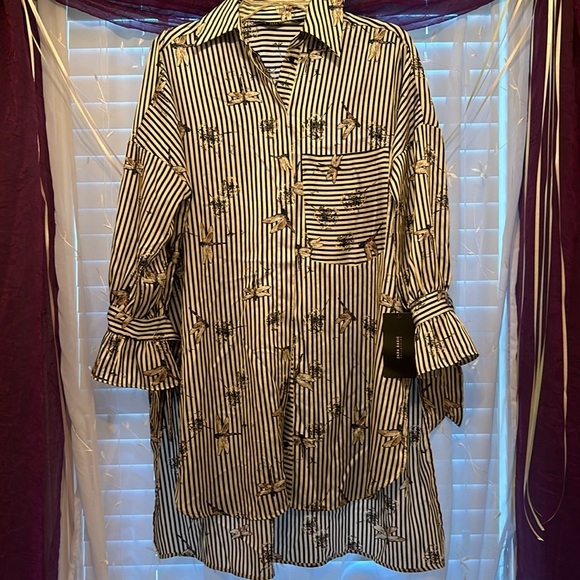 Zara Dragonfly Striped Long Oversized Fit Button Up Blouse Top Gray - Picture 7 of 12